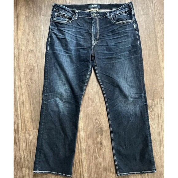 Silver Mens Jeans Grayson Dark Wash Distressed Grayson 38 X 30 Stretch - Picture 1 of 5